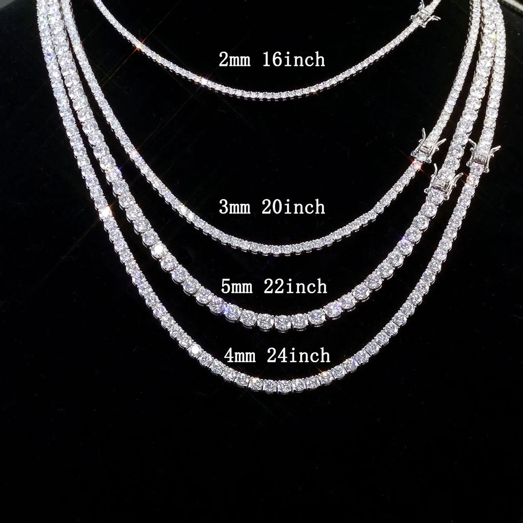 Moissanite Tennis Chain Necklace 925 Silver Iced Out VVS 2/3/4/5mm Tennis Chain