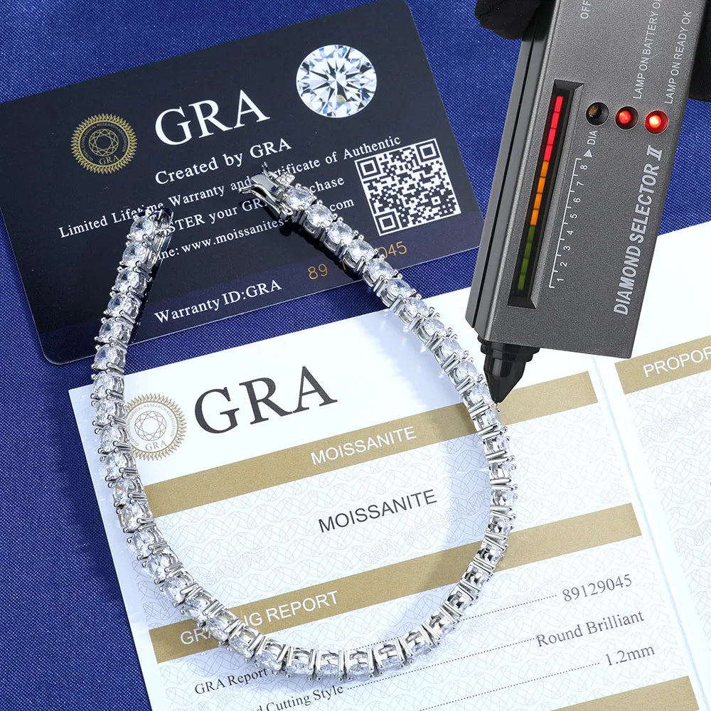 925 Silver VVS Moissanite Tennis Bracelet 2/3/4/5 MM Iced Out Diamond Tennis Chain