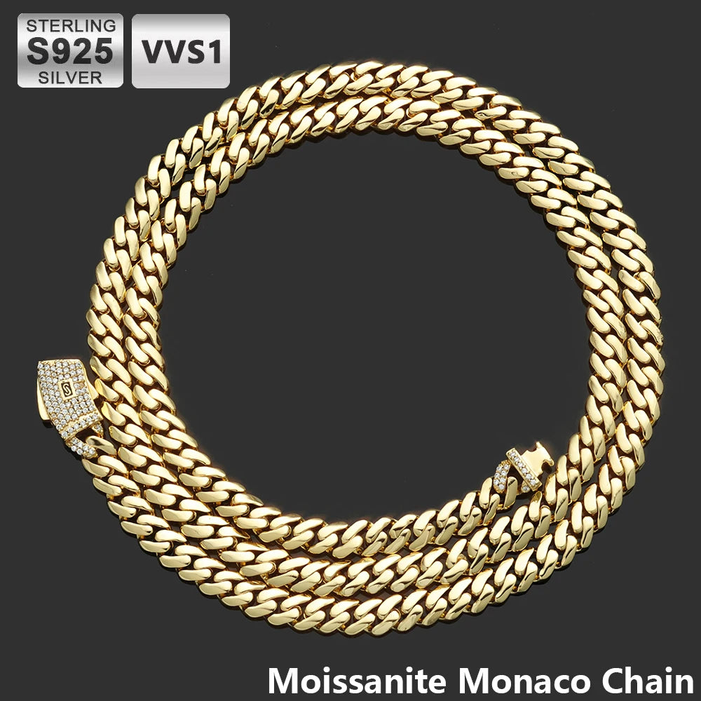 Moissanite Monaco Necklace 925 Silver Iced Out Clasp 6/8/10mm Chain or Bracelet