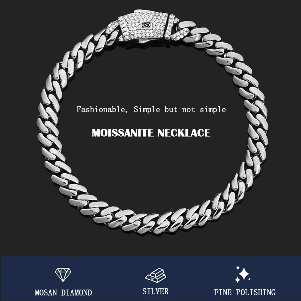 Moissanite Monaco Necklace 925 Silver Iced Out Clasp 6/8/10mm Chain or Bracelet