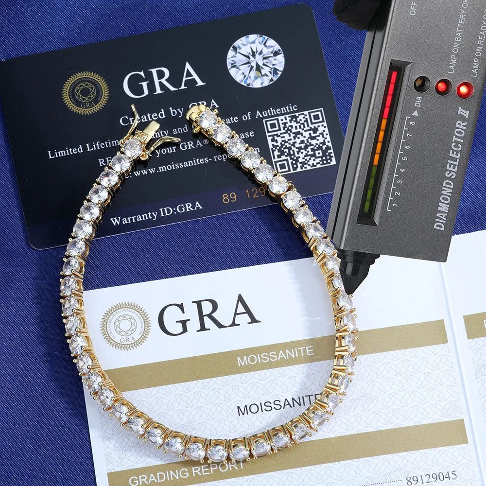 925 Silver VVS Moissanite Tennis Bracelet 2/3/4/5 MM Iced Out Diamond Tennis Chain