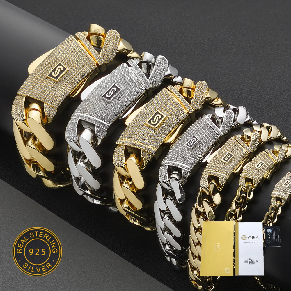 Moissanite Monaco Necklace 925 Silver Iced Out Clasp 6/8/10mm Chain or Bracelet