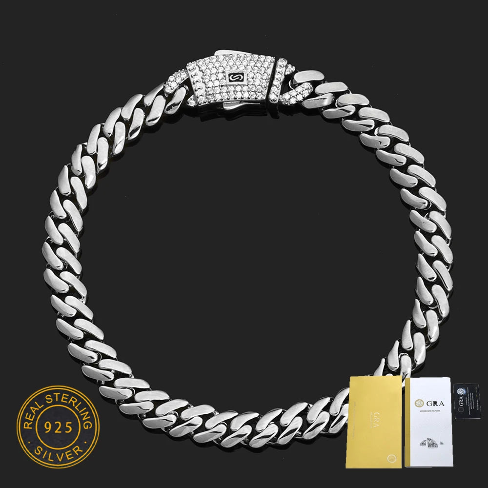 Moissanite Monaco Necklace 925 Silver Iced Out Clasp 6/8/10mm Chain or Bracelet